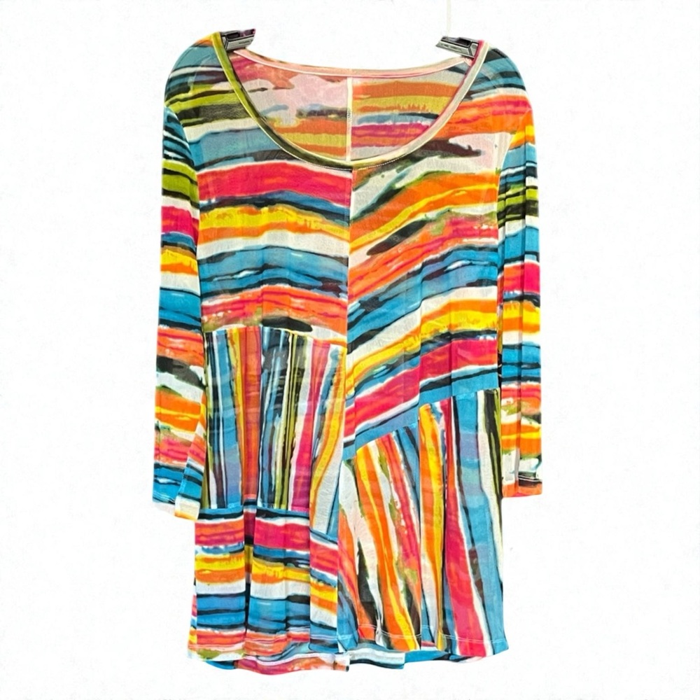 Colorful Striped Women's Top Tunic Sheer blouse